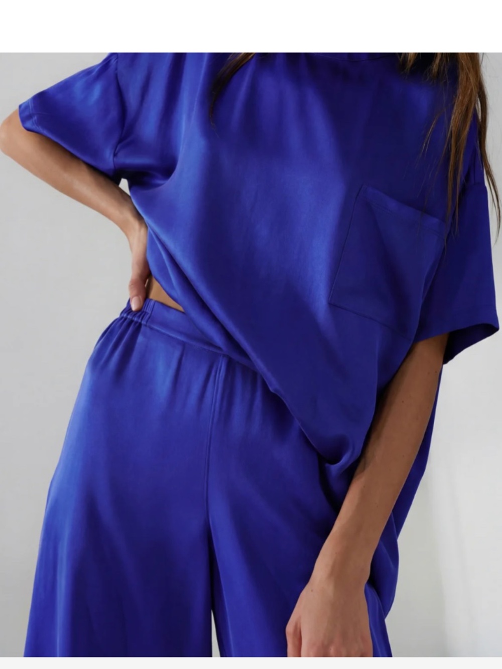 LUNYA BNWT Washable Silk Tee Pant Set in Cobalt Dream Size XL - Picture 3 of 7